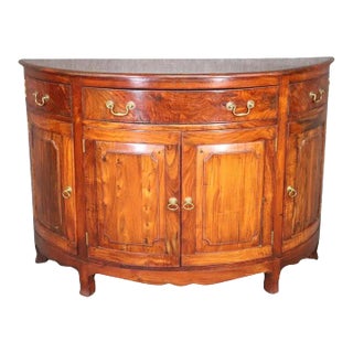 Unique Figured Teak Hand-Made Sheraton Style Demilune Buffet Commode For Sale
