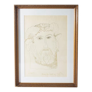 Harry Hilson Signed “Study for Bust of Jupiter” Abstract Ink Drawing For Sale