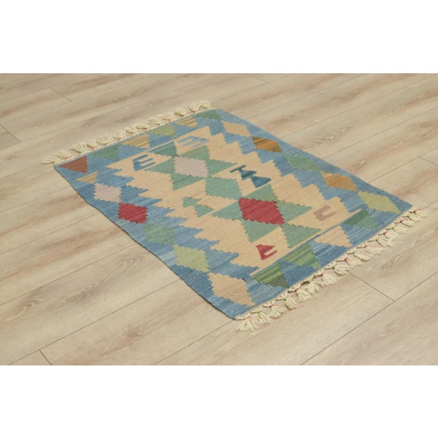 Rustic 1960s Southwestern Soft Blue Hand Knotted Rug For Sale - Image 3 of 13