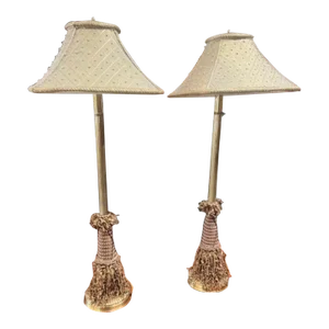 Mid 20th Century Raymond Waites Brass Lamps With Shades - a Pair
