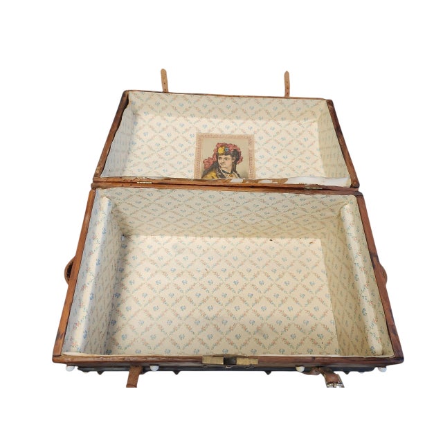 Wood Mid 19th Century Jenny Lind Style Small Carriage Trunk With Currier & Ives Print For Sale - Image 7 of 9