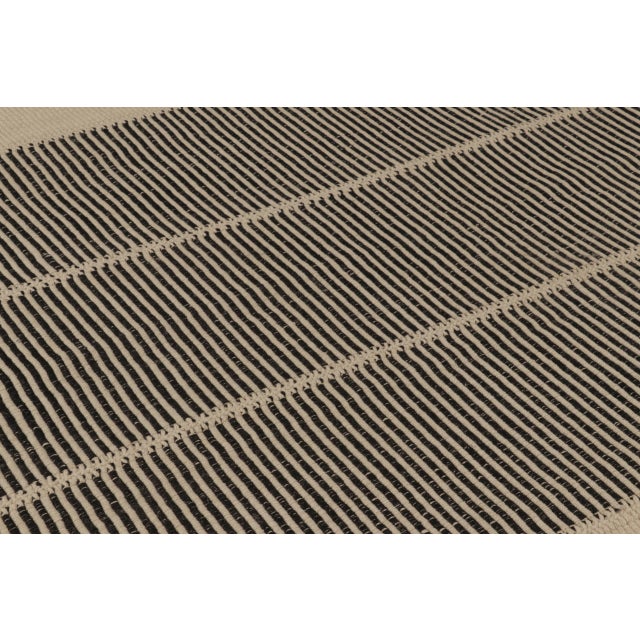 2010s Rug & Kilim’s Contemporary Kilim, Beige with Black Textural Stripes For Sale - Image 5 of 10