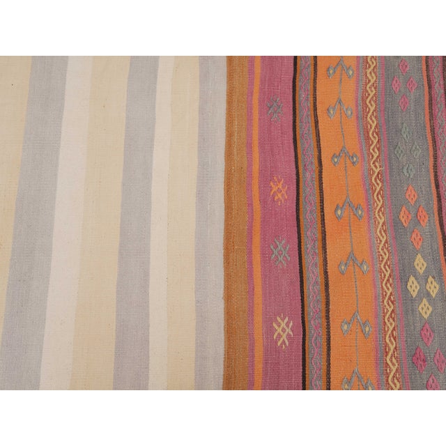 Orange 1970s Vintage Handmade Wool Cotton White Orange Area Rug For Sale - Image 8 of 11