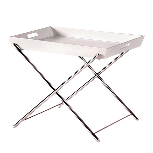 Miami Side Table with Chromed Frame & White Lacquered Tray by Marco Zanuso Jr. for Adentro, 2016 For Sale