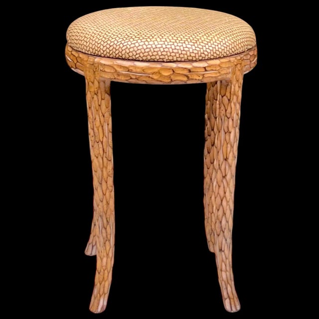 Wood 20th Century Regency Style Carved Faux Bois Stool For Sale - Image 7 of 9