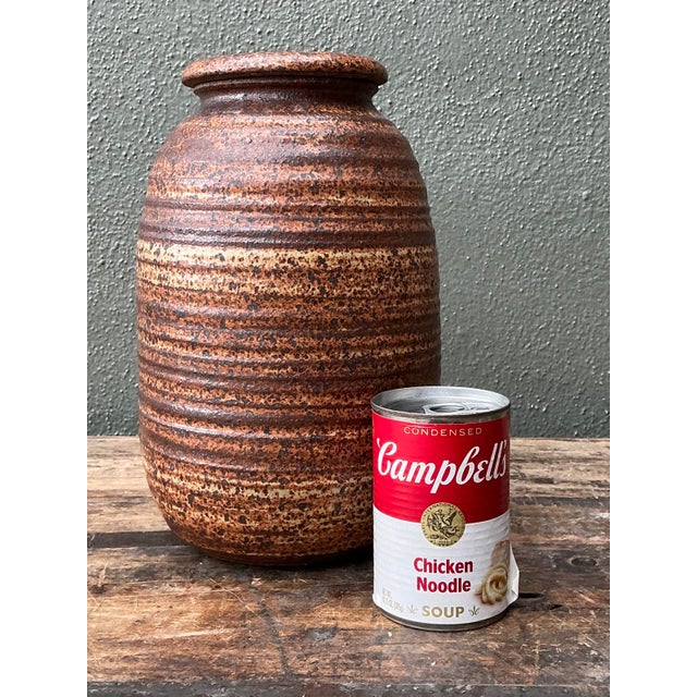 Ceramic Vintage Original Studio Pottery Striped Lidded Vase For Sale - Image 7 of 12