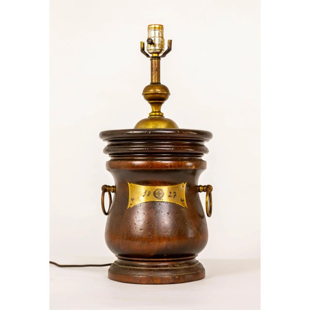 1970s 1970s Colonial Turned Wood Basin Lamp With Brass Cap For Sale - Image 5 of 10
