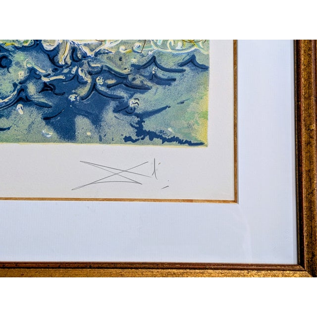 1980s Salvador Dali, Neptune, Original Hand Signed Color Lithograph and Relief on Paper, 1983 For Sale - Image 5 of 12
