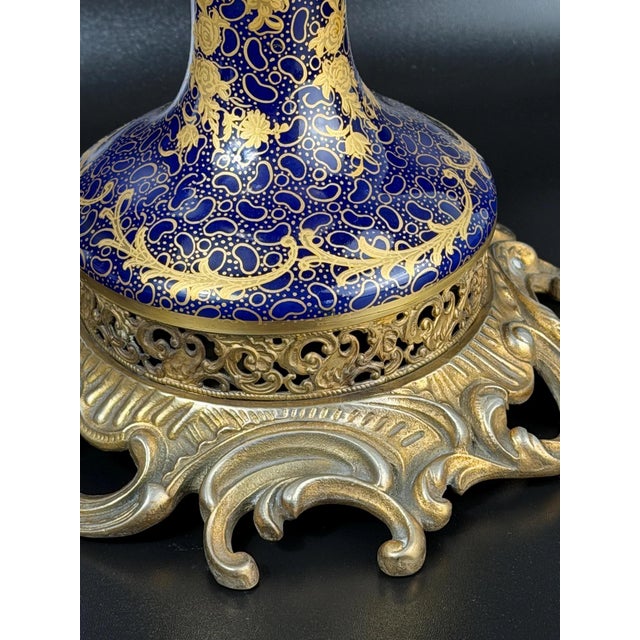 Cobalt Blue Porcelain Vase with Gilt Figural Reserve in the style of Sèvres, Befos For Sale - Image 13 of 18