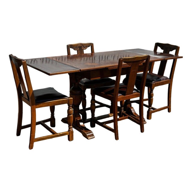 Extendable Draw Leaf Table and Chairs, Set of 5 For Sale