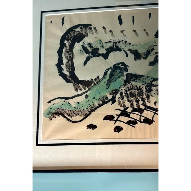 Green Mid 20th Century Italian Mirrored Frame With an Abstract Design on Textured Paper For Sale - Image 8 of 18