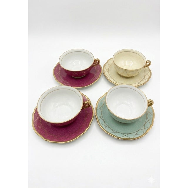 Ceramic Vintage French Cups and Saucers from Limoges, 1929, Set of 4 For Sale - Image 7 of 11