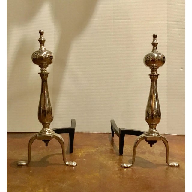 Art Deco Vintage 1920’s Nickel Andirons Pair For Sale In Atlanta - Image 6 of 6