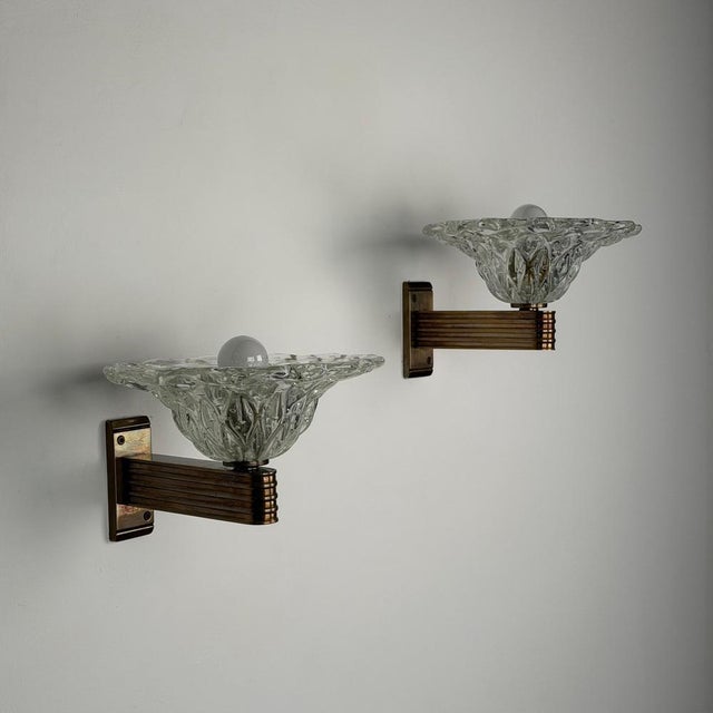 1940s Sculptural Bullicante Glass Wall Sconces from Barovier & Toso, 1940s, Set of 2 For Sale - Image 5 of 18