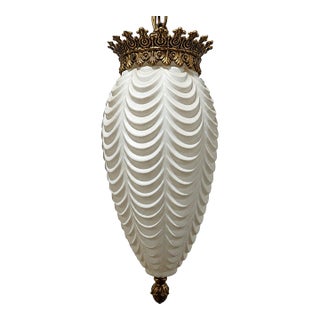 Vintage Hollywood Glam Style White Glass Pinecone Pendant Draped Lighting For Sale