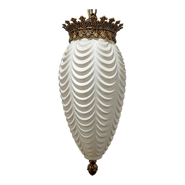 Vintage Hollywood Glam Style White Glass Pinecone Pendant Draped Lighting For Sale