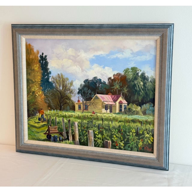 1980s E. Papps Original Oil Painting Cottage in the Field – Signed For Sale - Image 5 of 12