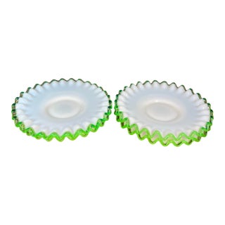 Mid 20th Century Fenton Emerald Crest Milk Glass Saucer Plates - Set of 4 For Sale