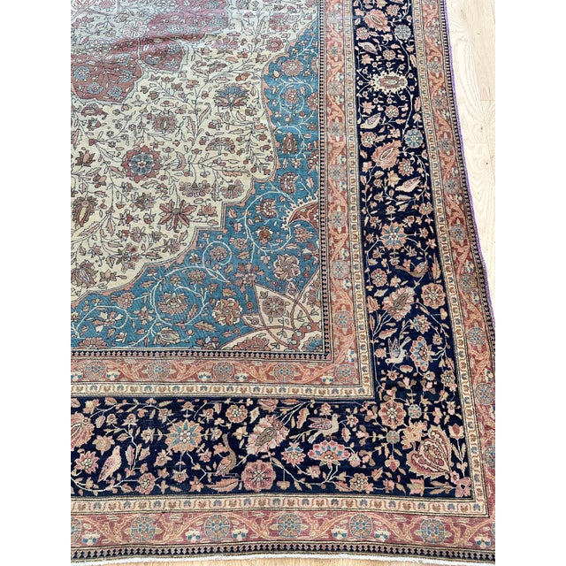 Antique Persian Mohtasham Kashan Carpet, Traditional, Soft, Ivory, Blue, Green For Sale - Image 11 of 18