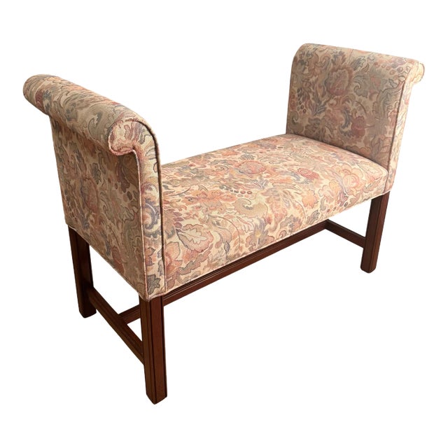 Late 20th Century Thomasville Hollywood Regency Scroll Arm Mahogany Bench For Sale