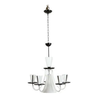 White & Black Murano 5 Arm Chandelier Fixture For Sale