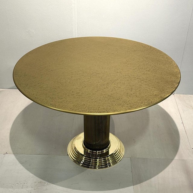 1970s Round Center of Dining Table on Brass with Relief Top, 1970s For Sale - Image 5 of 18
