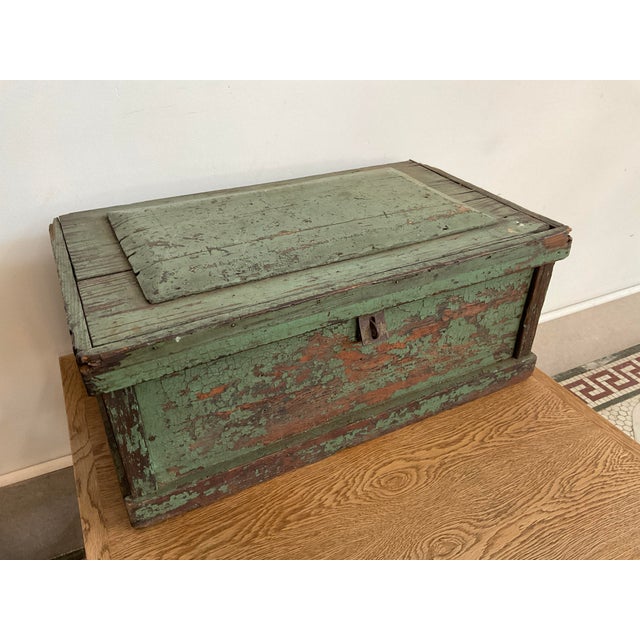 Early 20th Century Early 20th Century Rustic Green Painted Wooden Storage Chest or Trunk For Sale - Image 5 of 14