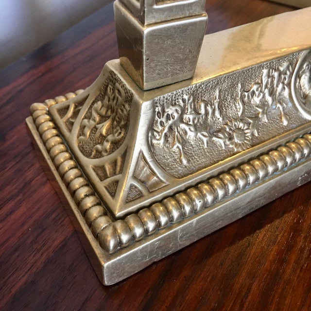 Solid Brass Aesthetic Movement Fireplace Andirons For Sale - Image 11 of 12