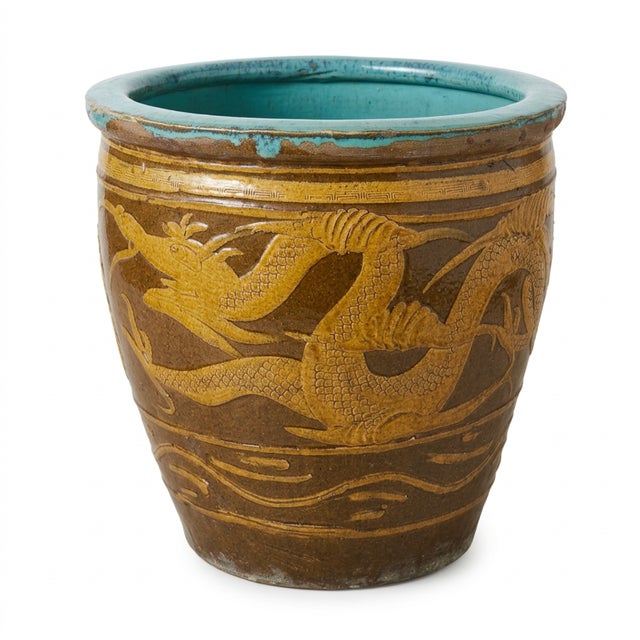 Antique Chinese "dragon egg" pot (also referred to as a century-egg jar or picking jar) dating back to the late 19th or...