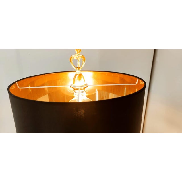 Metal Lackfolie with Gold Interior Silk Cord Suspension Light For Sale - Image 7 of 14