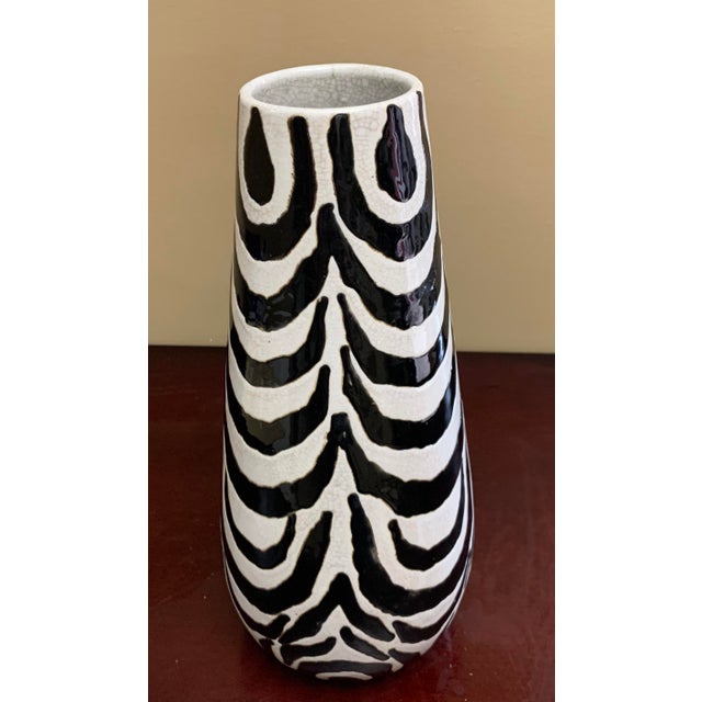 Vintage Black & White Striped Crackle Pottery Vase Chairish