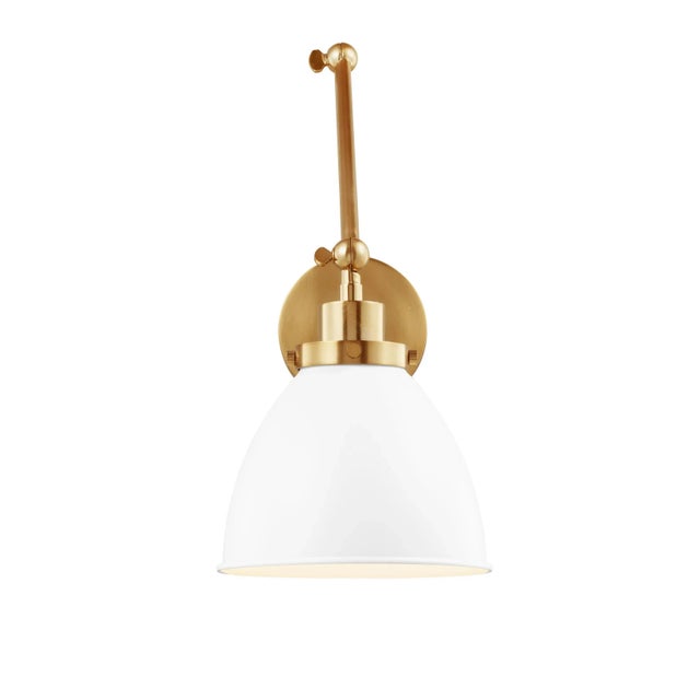 2020s Chapman & Myers by Visual Comfort Studio Wellfleet Double Arm Dome Task Sconce, Matte White & Burnished Brass For Sale - Image 5 of 5