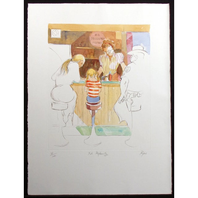 William Papas "No Profanity" Hand Colored Etching Artwork, Diner For Sale In Denver - Image 6 of 6