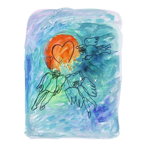 Angels With Heart, Avi Farin Watercolor on Paper, Signed