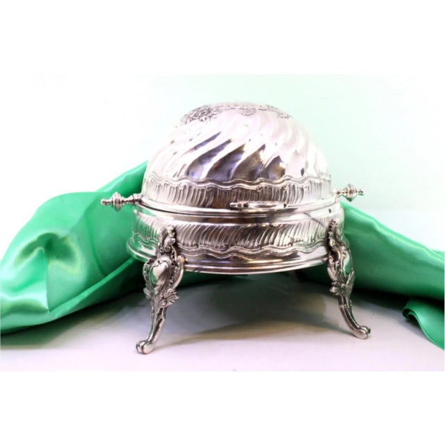 Silver and Cut Glass Butter Dish with Reliefs, Monogram Plaque Lid and Feet with Reliefs For Sale - Image 9 of 9