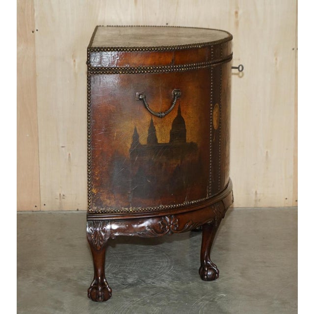 Antique Painted Demi Lune Sideboard in Leather with Claw & Ball Feet For Sale - Image 13 of 18
