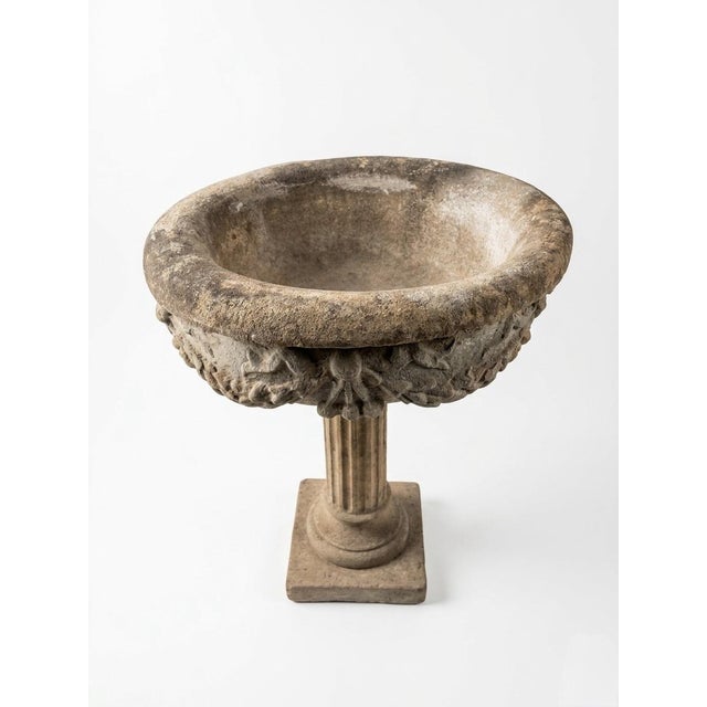 Vintage Neoclassical Cast Stone Garden Urn on Fluted Pedestal For Sale - Image 4 of 7