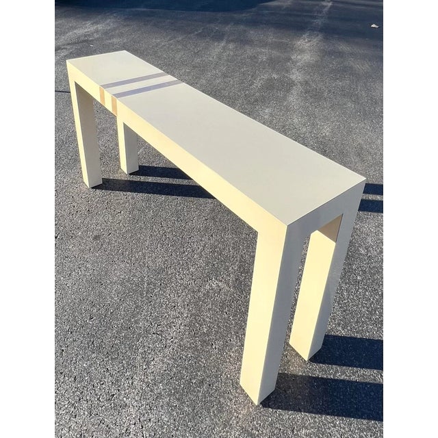 1980s Postmodern Lacquered Parsons Style Console Sofa Table With Geometric Stripes For Sale - Image 10 of 13