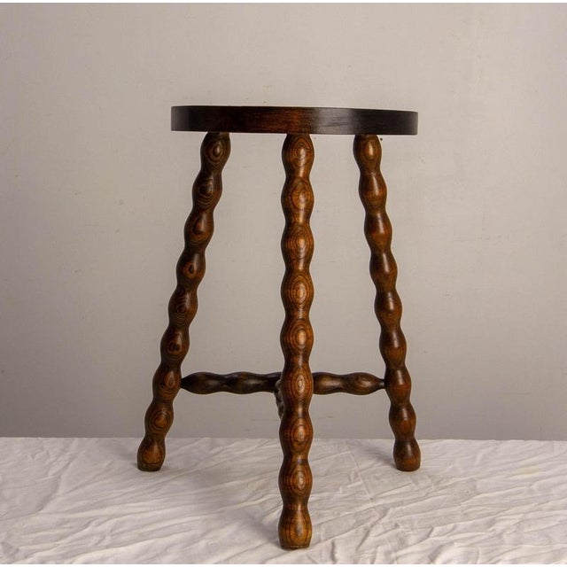 1950s Three Legs Beech Half-Moon Shapped Stool, France, 1960 For Sale - Image 5 of 9