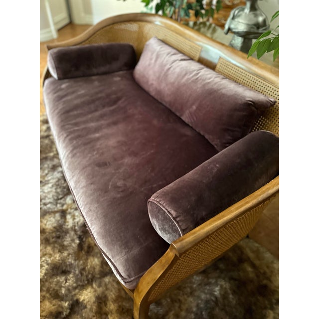 Minton-Spidell Attributed Canework Framed Velvet Sofa For Sale - Image 10 of 10