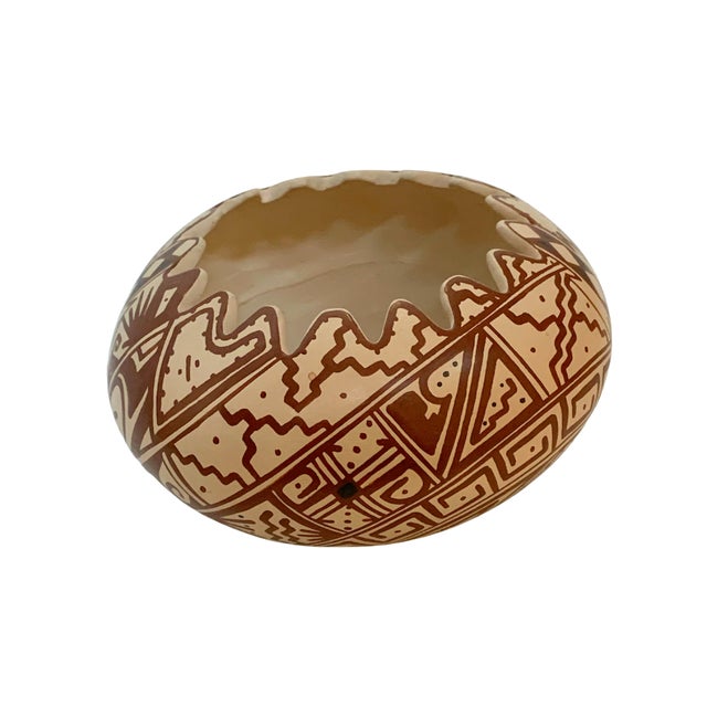 Rustic Vintage Southwestern Geometric Pottery Bowl With Hand-Painted Tribal Motifs For Sale - Image 3 of 7