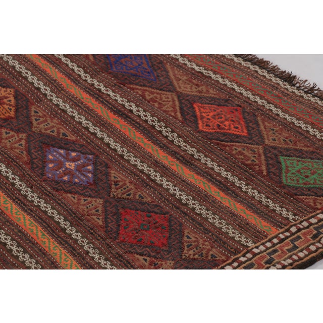 Tribal Vintage Persian Soumak Kilim, Earth Tones With Diamond Motifs - Rug & Kilim For Sale - Image 3 of 8