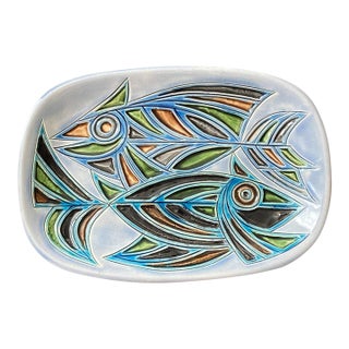 Avraham Gofer Modernist Signed Wall Decor Plate With Abstract Fish Motif For Sale