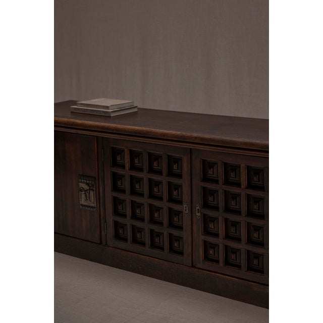 French Brutalist Sideboard in Oak, 1970s For Sale - Image 9 of 18