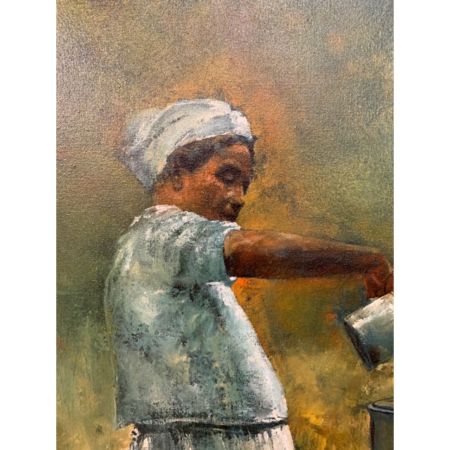 Figurative Figurative Oil on Canvas Painting of Farmer Woman by Well, Signed & Framed For Sale - Image 3 of 13