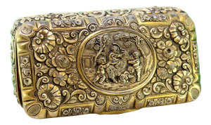 Gilded Silver Box with Chiseled Floral Motifs and Central Card with Children Playing Game