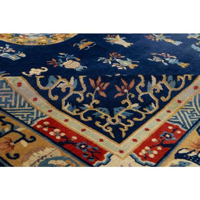 1920s Antique Peking Designed Chinese Wool Rug Handmade in Blue For Sale - Image 4 of 9