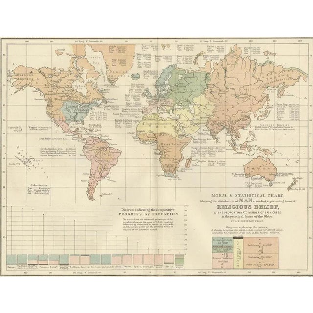 Religious Belief Map by A.K. Johnston, 1852 For Sale - Image 10 of 11