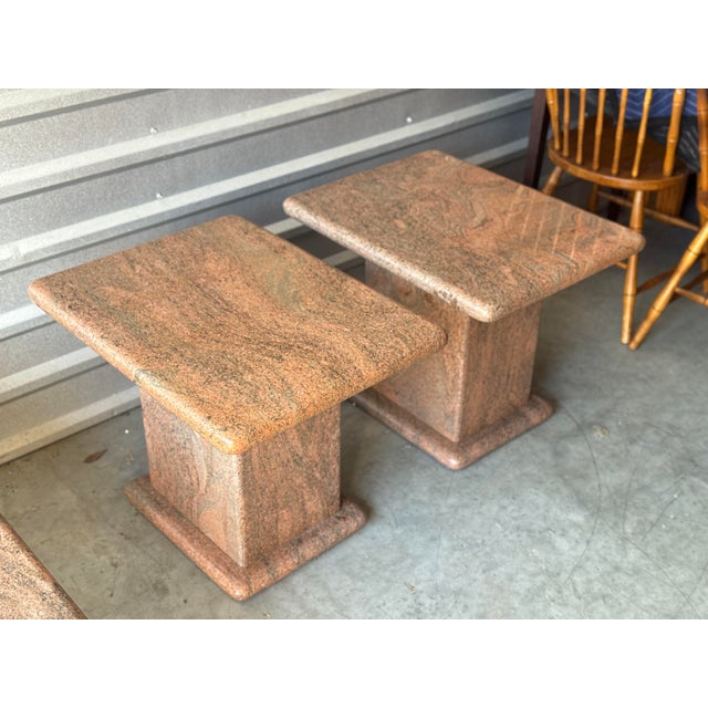 Postmodern Pair of 1980s Postmodern Rose Granite Side Tables For Sale - Image 3 of 10