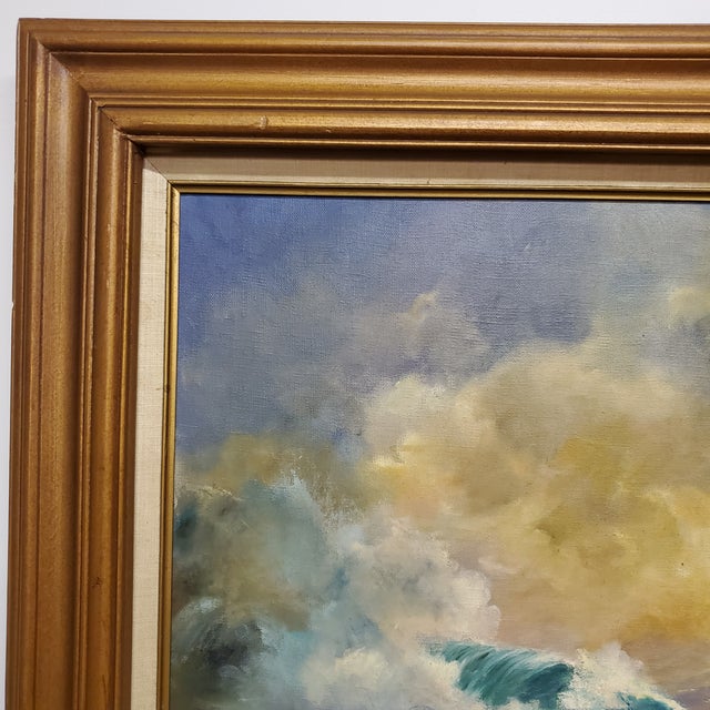 Late 20th Century Large Seascape Vintage Painting, Framed For Sale - Image 5 of 12